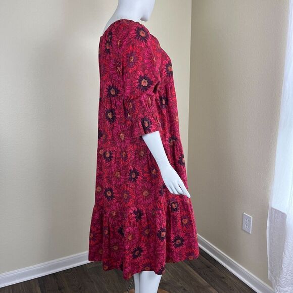 Coco + Jase Custom Womens Size XL Red Floral Cotton Pullover Midi Dress Art Boho - Picture 7 of 13